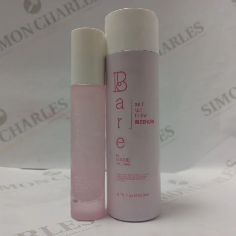 BOX OF 2 BARE BY VOGUE WILLIAMS PRODUCTS TO INCLUDE FACE TANNING SERUM #LIGHT & SELF TAN LOTION #MEDIUM 