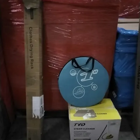 PALLET OF ASSORTED PRODUCTS AND HOUSEHOLD GOODS TO INCLUDE;STEAM CLEANER,POPUP TENT,CLOTHES DRYING RACK