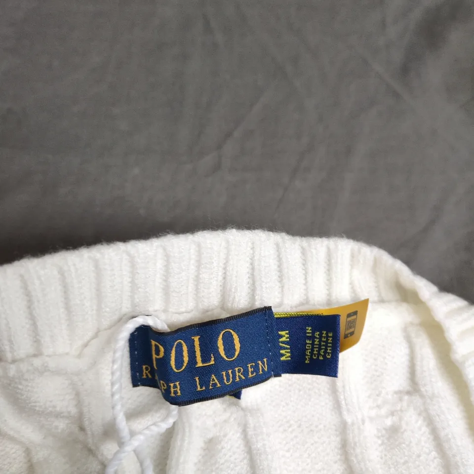 POLO RALPH LAUREN WHITE CABLE KNIT SWEATER UK M