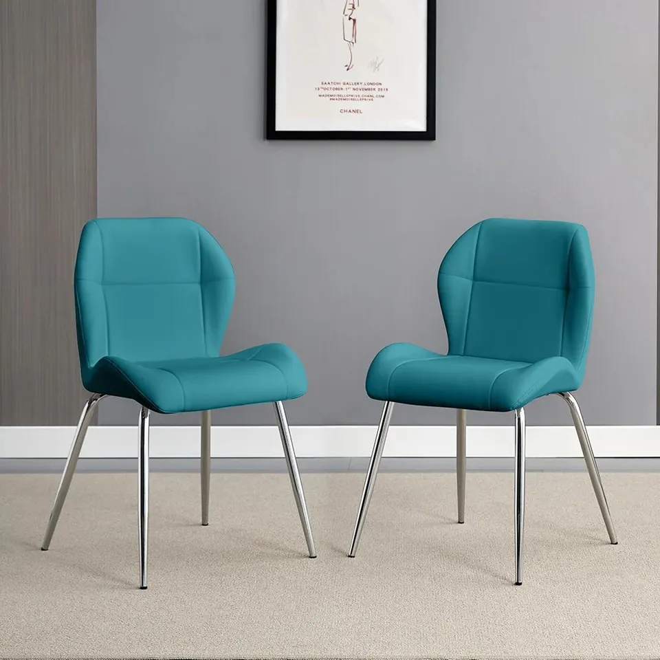 BRAND NEW BOXED SET OF 4 DARCY TEAL FAUX LEATHER DINING CHAIRS (2 BOXES)