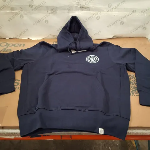 BOX CONTAINING APPROXIMATELY 11 BRASS MONKEY LADIES NAVY HOODIE – QUEEN OF COLD, SIZE L