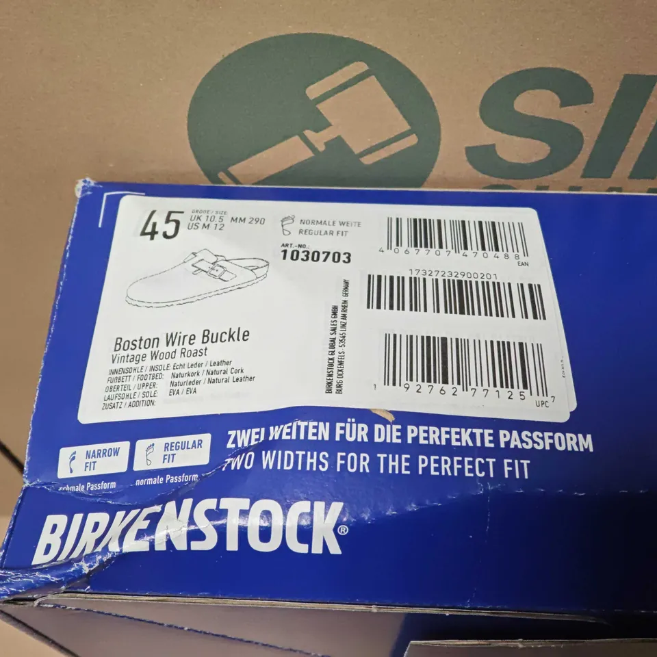 BIRKENSTOCK BOSTON WIRE BUCKLE CLOG – VINTAGE WOOD ROAST BROWN LEATHER, UK 10.5 (EU 45)