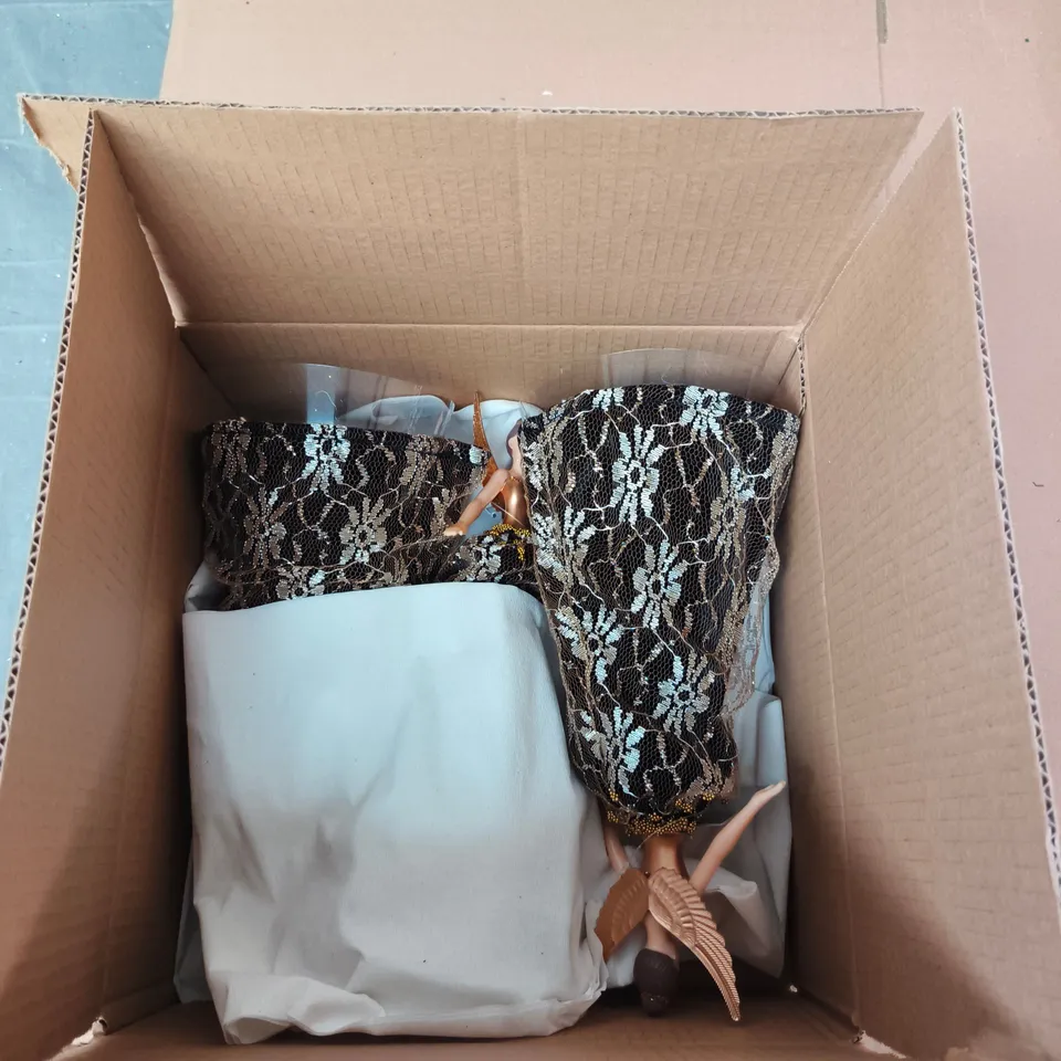 GISELA GRAHAM LONDON - TREE TOPPER FAIRY FIGURINE, GOLD BODICE WITH BLACK LACE DRESS, WINGS – BOX OF 36