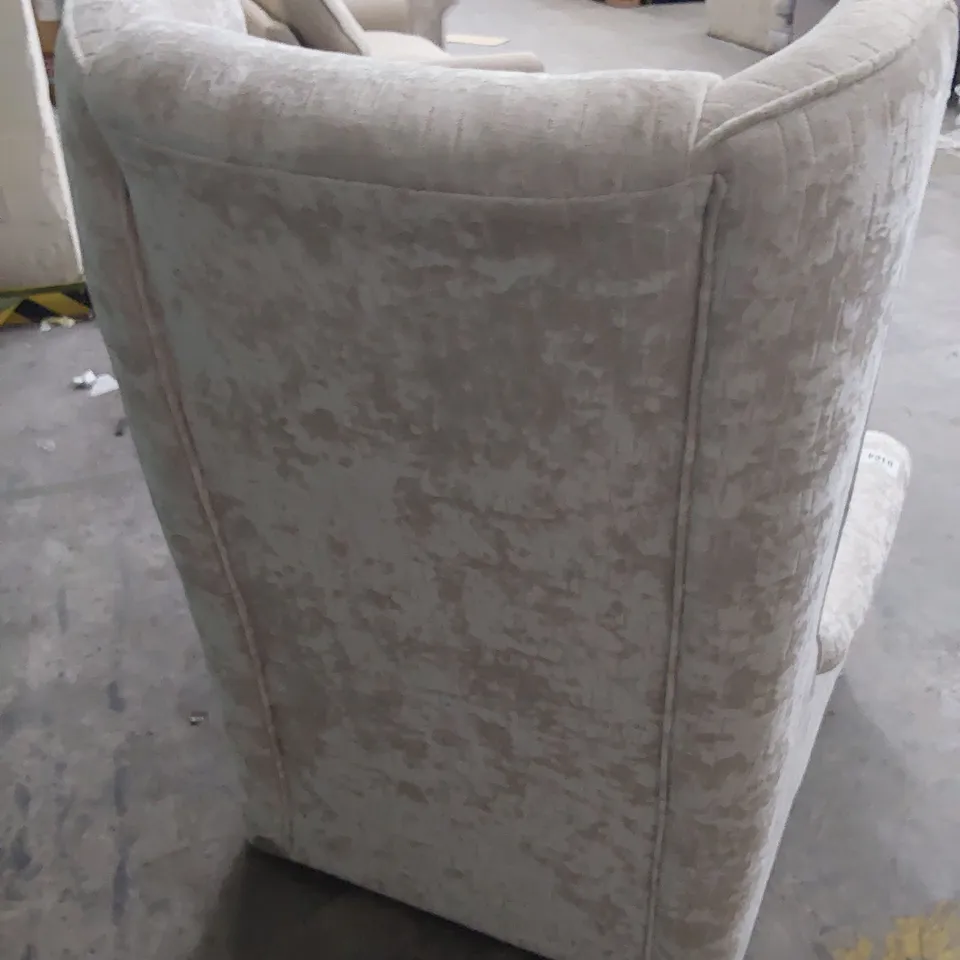 DESIGNER HIGH BACKED WINGED EASY CHAIR SILVER FABRIC WITH STUDDED DETAIL 