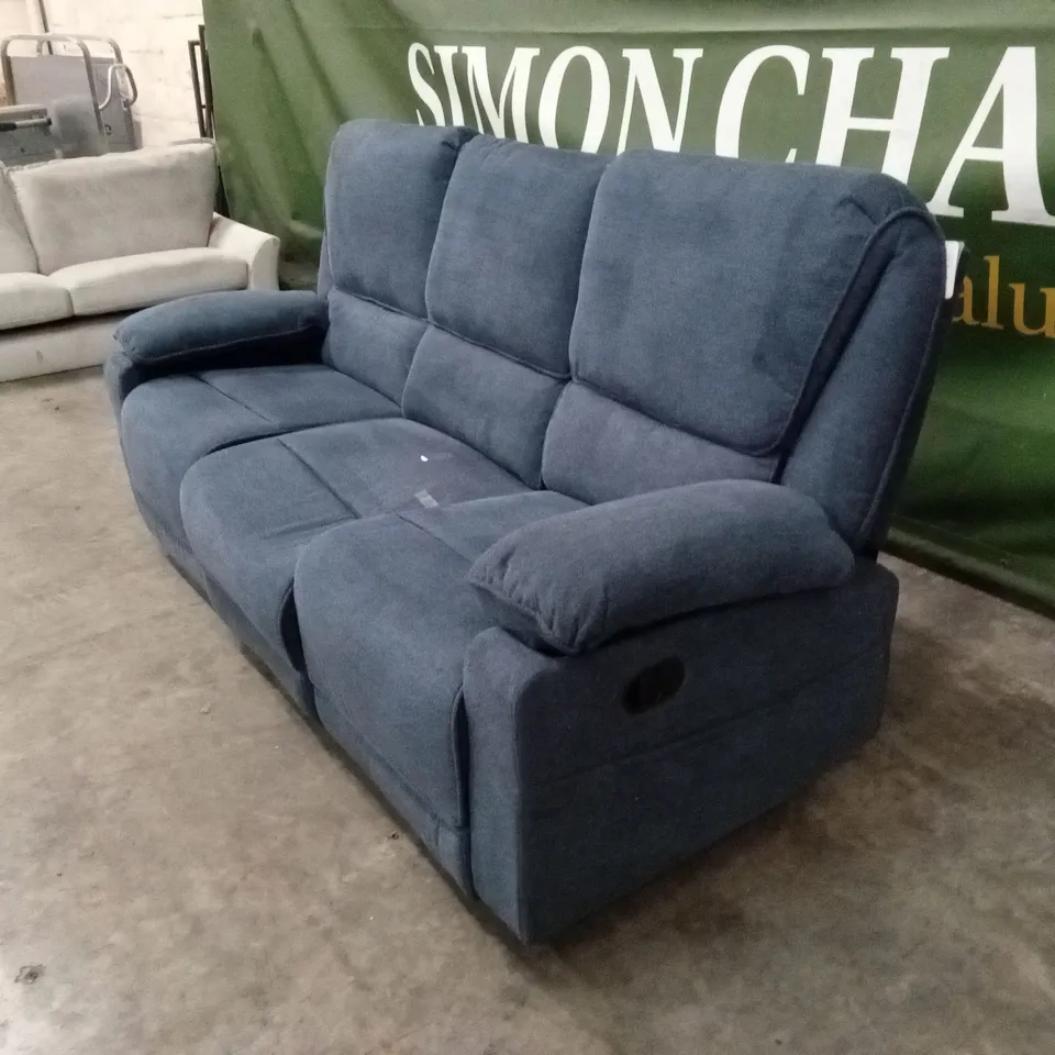 DESIGNER 3 SEATER FABRIC MANUAL RECLINER SOFA - BLUE