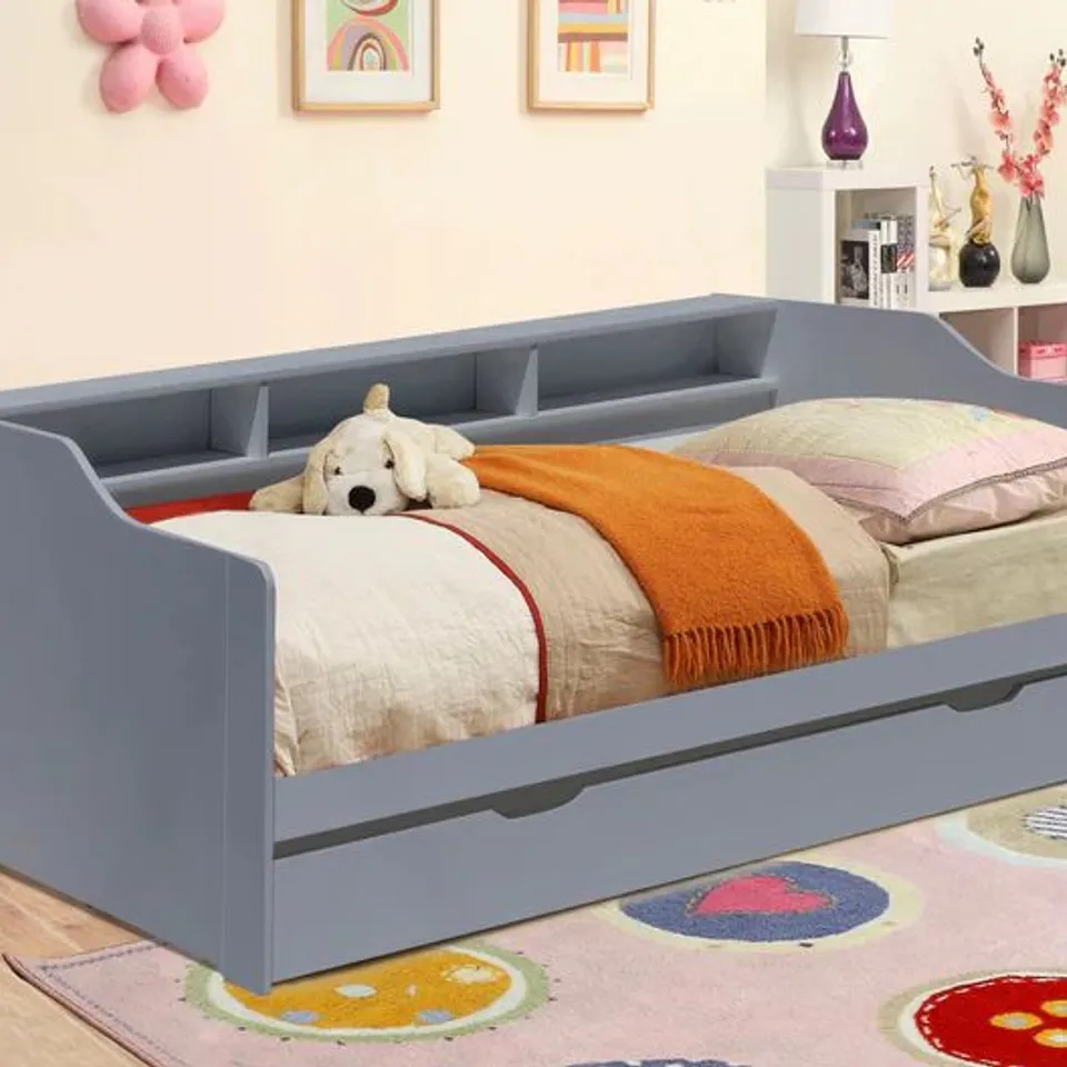 BOXED ASPIRE FURNITURE COSSINGTON DAY BED WITH TRUNDLE - GREY (2 BOXES)