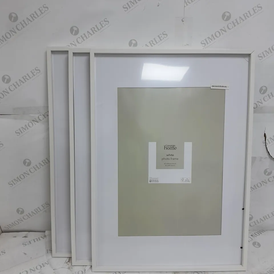 BOXED GEORGE HOME SET OF THREE WHITE PHOTO FRAMES A2 WITHOUT AND A3 WITH MOUNT