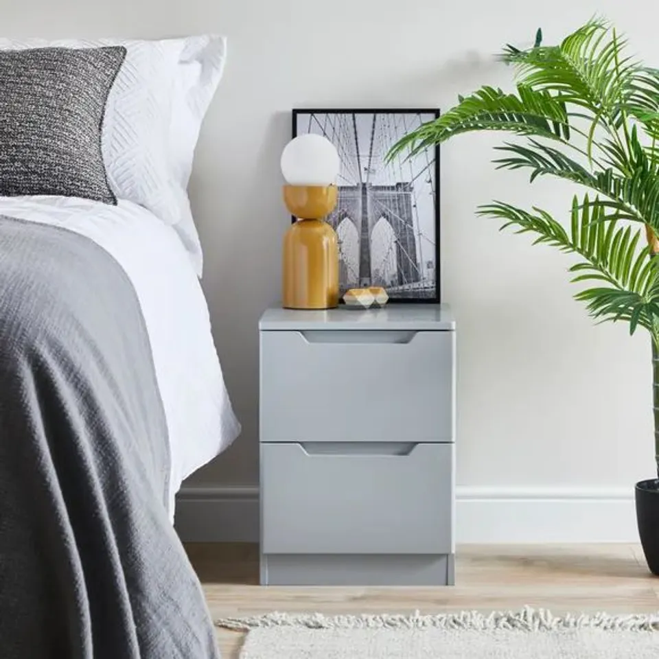 LARSON 2-DRAWER BEDSIDE TABLE GREY