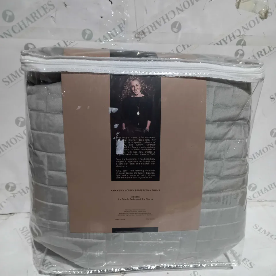 K BY KELLY HOPPEN LUXURY VELVET REVERSIBLE FILLED BEDSPREAD SILVER SINGLE 