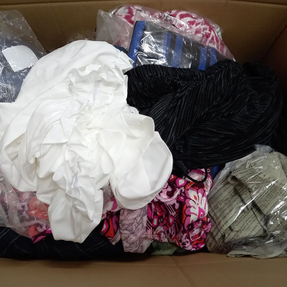 BOX OF APPROXIMATELY 22 ASSORTED CLOTHING ITEMS TO INCUDE - SOCKS , TROUSERS , DRESS ETC