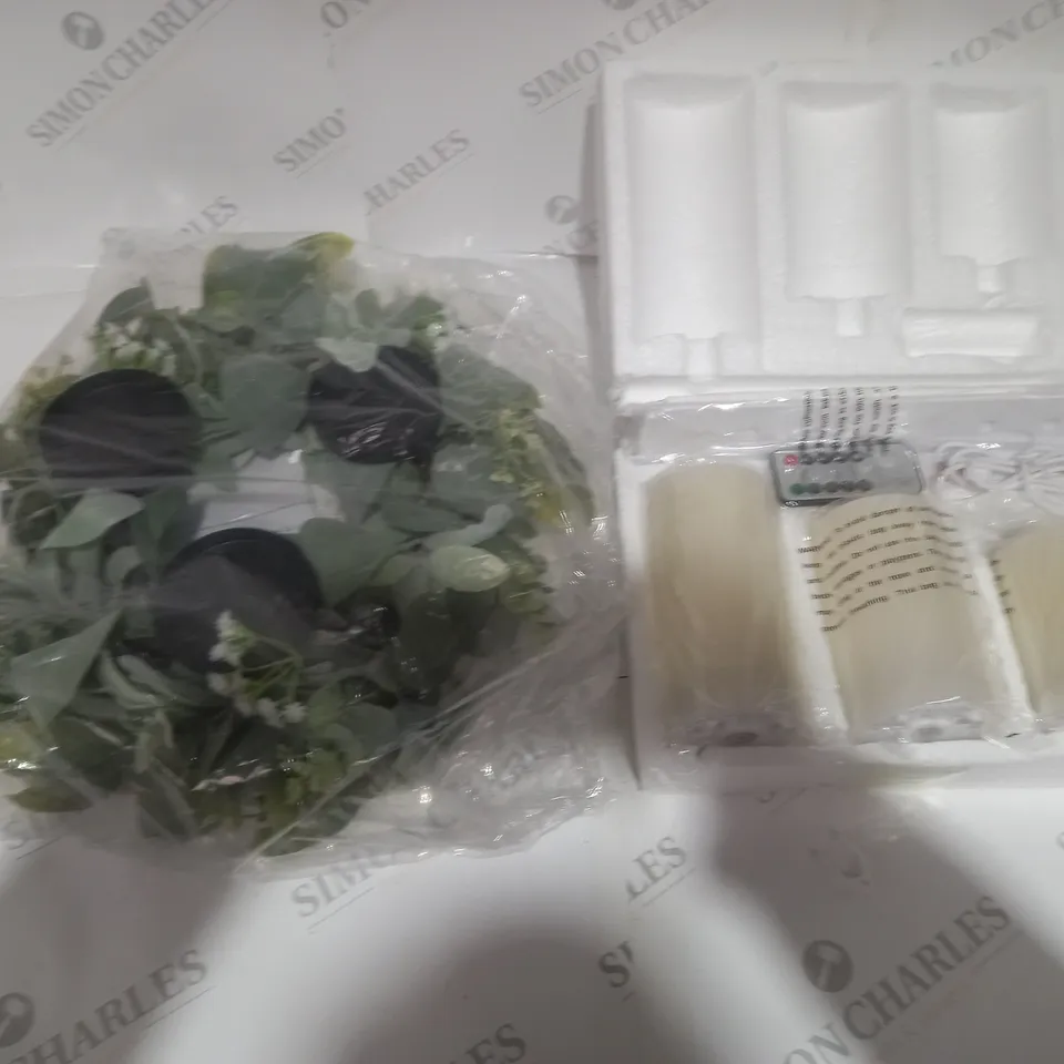 HOME REFLECTIONS 3 IN 1 FLAMELESS CANDLE WITH WREATH SET - SAGE