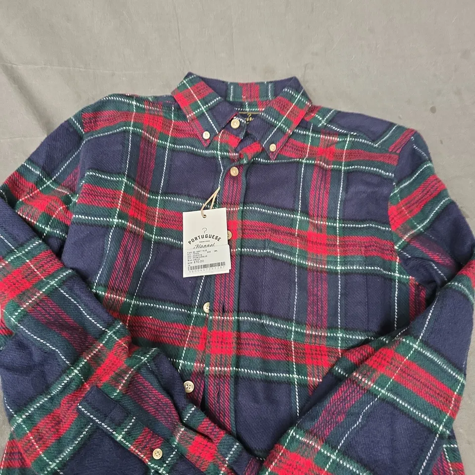 PLAID FLANNEL SHIRT – SMALL (SML), NAVY WITH RED & GREEN