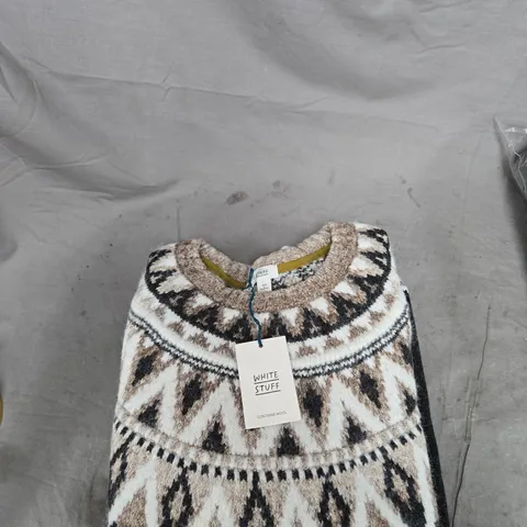 WHITE STUFF WOOL-BLEND KNIT JUMPER – GEOMETRIC PATTERN, UK 20 (EU 48)
