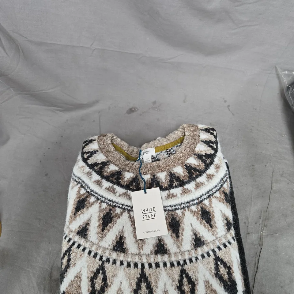 WHITE STUFF WOOL-BLEND KNIT JUMPER – GEOMETRIC PATTERN, UK 20 (EU 48)
