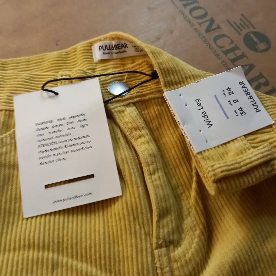 PULL & BEAR WIDE LEG YELLOW CORD TROUSERS - EUR 34