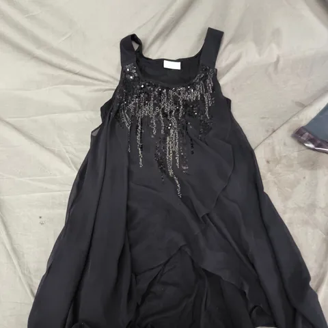 WALLIS PETITE BLACK SEQUIN-EMBELLISHED EVENING DRESS, UK SIZE 16