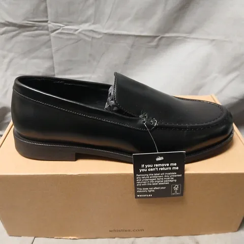 BOXED WHISTLES JOVIE SLIM PATENT LOAFER – BLACK, UK 6