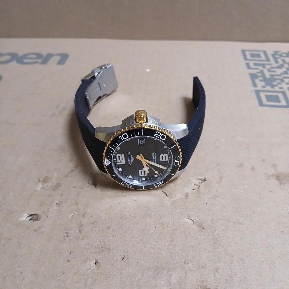 LONGINES WRISTWATCH WITH RUBBER STRAP IN CASE. BOXED