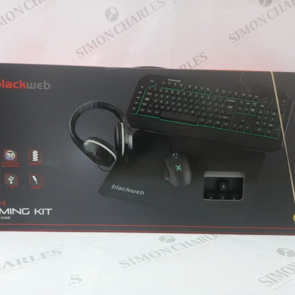 BRAND NEW BOXED BLACKWEB 4 IN 1 GAMING KIT INCLUDING KEYBOARD, MOUSE AND HEADSET