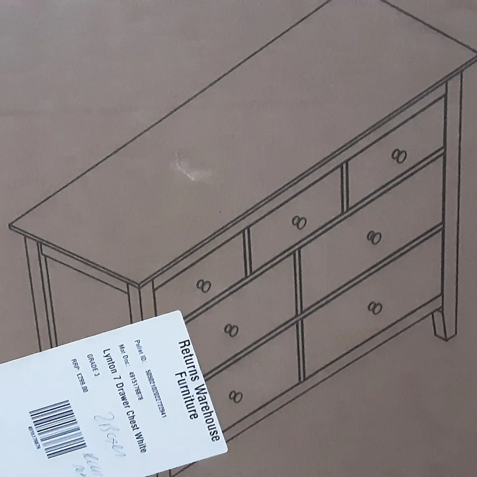 BOXED LYNTON 7 DRAWER CHESTS IN WHITE , H84 X W121 X D42CM , COMPLETE 2 BOXES 