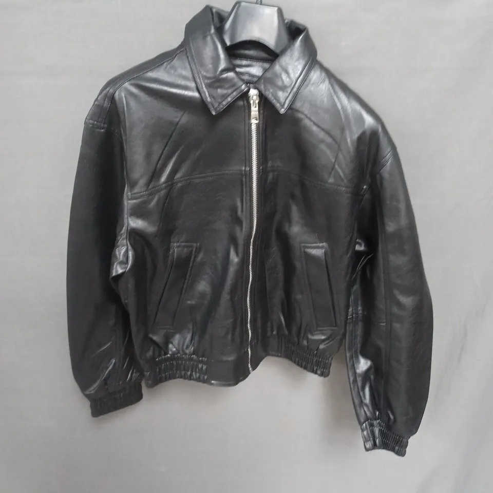 BERSHKA BLACK FAUX LEATHER BOMBER JACKET – SIZE S (EU S / US S / MX 26) UK SIZE NOT SHOWN