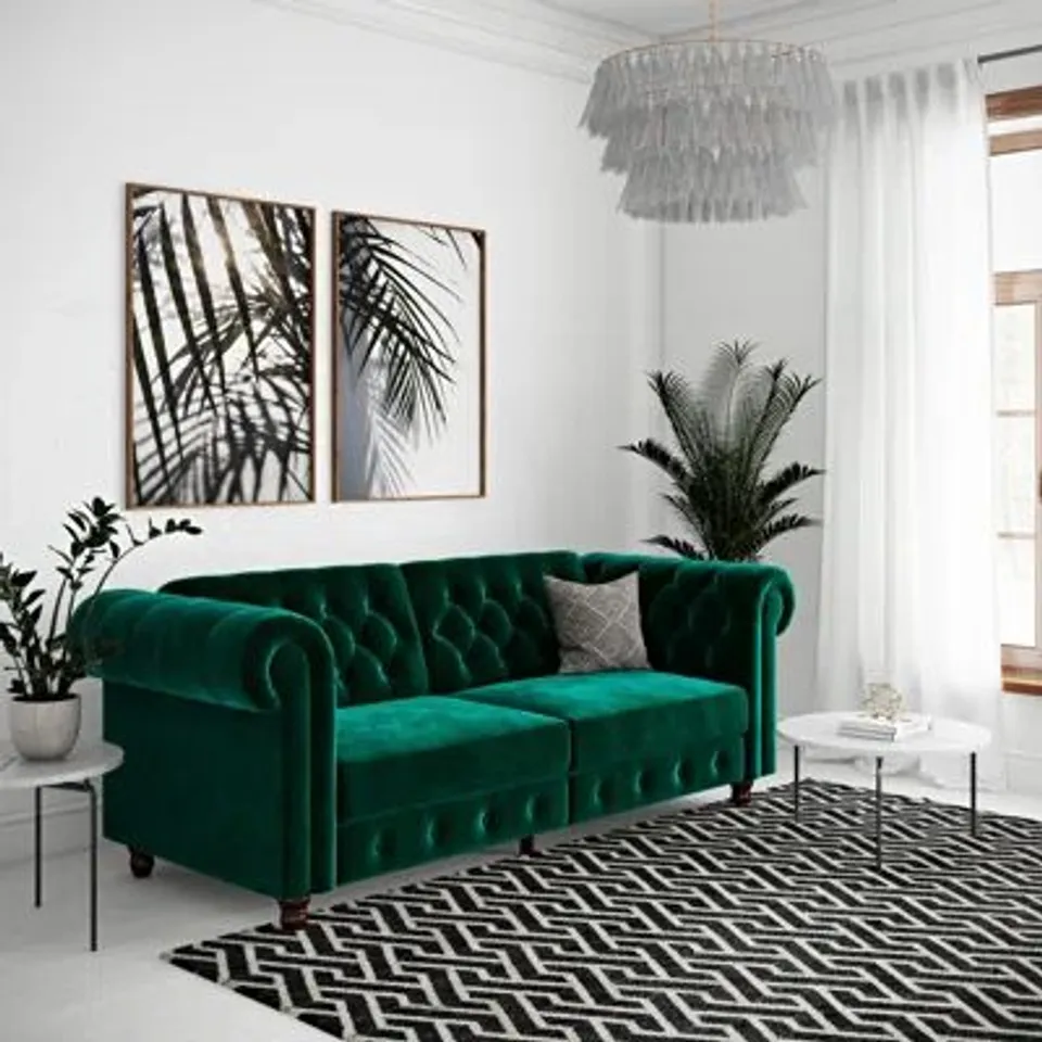 BOXED DIMMITT 3 SEATER CHESTERFIELD SOFA BED (2 BOXES) -GREEN-