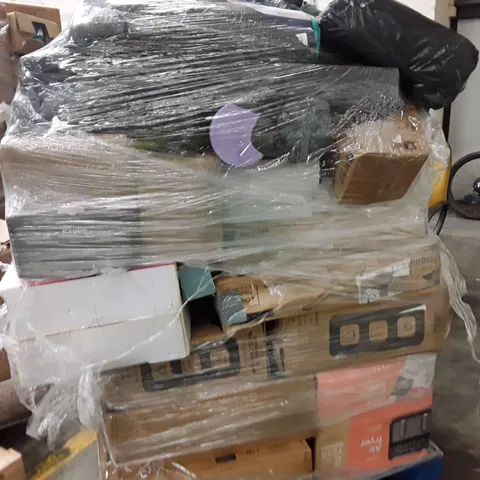 PALLET OF ASSORTED HOUSEHOLD GOODS AND PRODUCTS TO INCLUDE; SUITCASES,AIR FRYER,YOGA MATTS