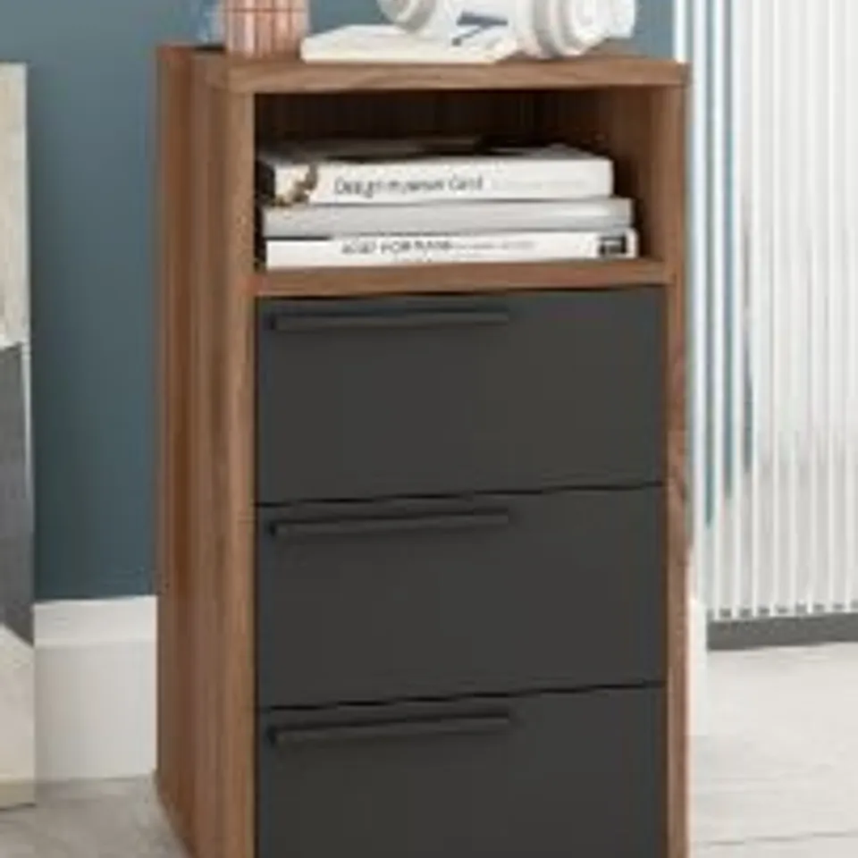 BRAND NEW BOXED OAKLEY 3 DOOR CABINET BLACK AND OAK