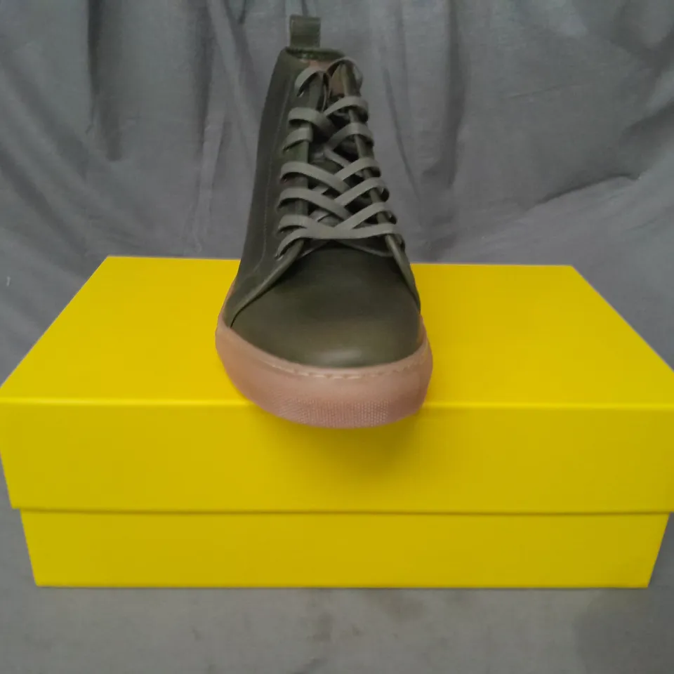 BOXED PAIR OF GORAL ANKLE BOOTS IN GREEN SIZE 10