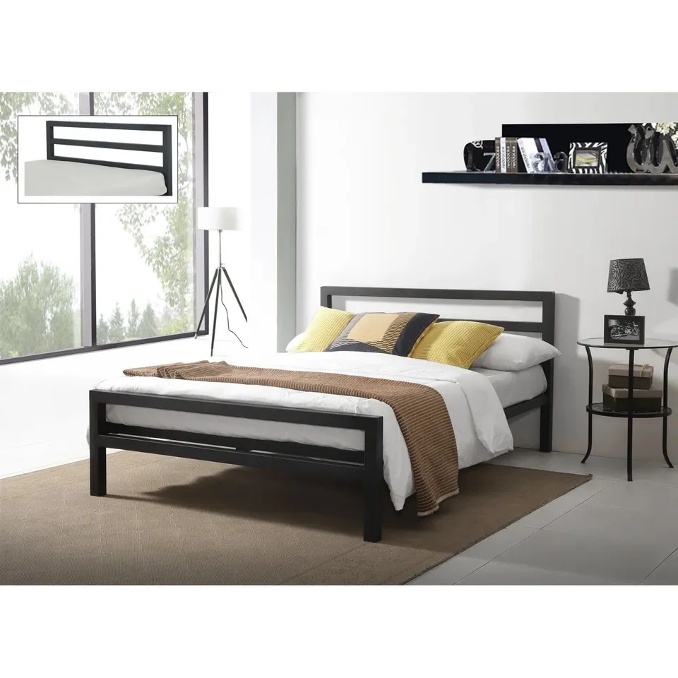 BOXED SHAKIA BED FRAME - 4' SMALL DOUBLE, BLACK (2 BOXES)