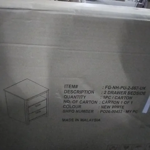 BOXED 2 DRAWER BEDSIDE _ NEW WHITE