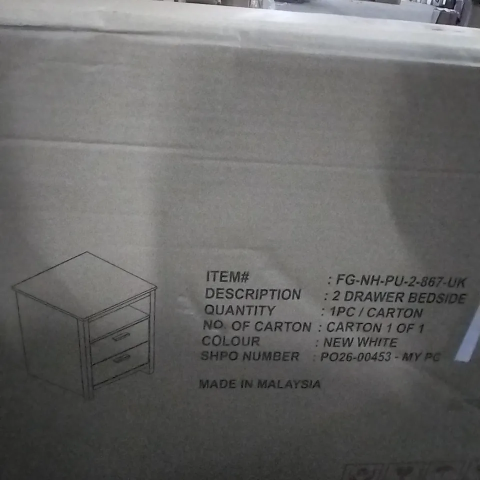 BOXED 2 DRAWER BEDSIDE _ NEW WHITE 