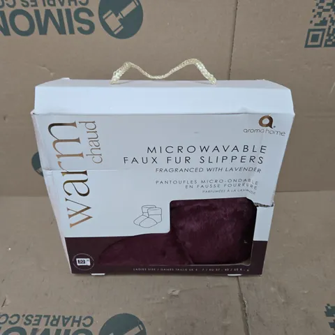 AROMA HOME MICROWAVABLE FAUX FUR SLIPPERS – LAVENDER, LADIES UK 4
