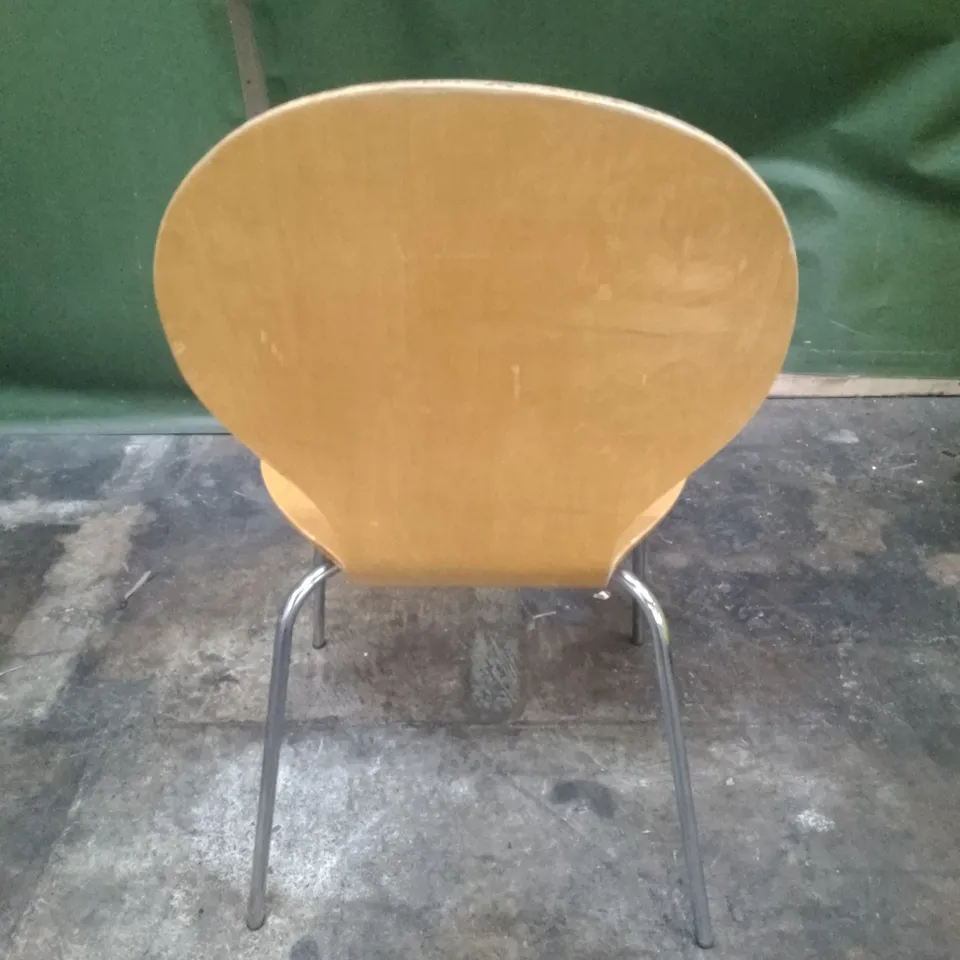 DESIGNER OAK EFFECT DINING CHAIR WITH CHROME LEGS