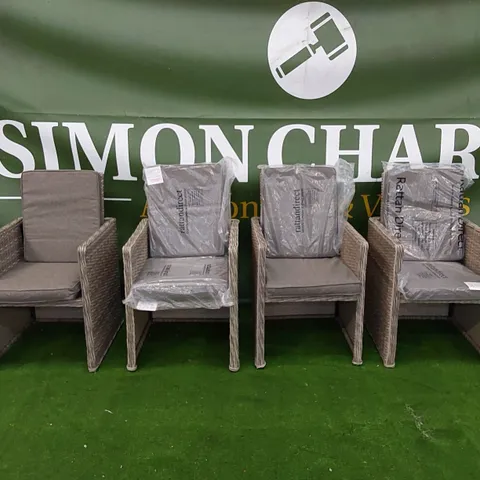 4 X DESIGNER GREY RATTAN GARDEN/PATIO CHAIRS WITH CUSHIONS