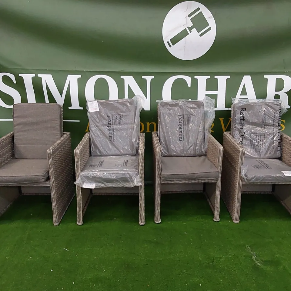 4 X DESIGNER GREY RATTAN GARDEN/PATIO CHAIRS WITH CUSHIONS 