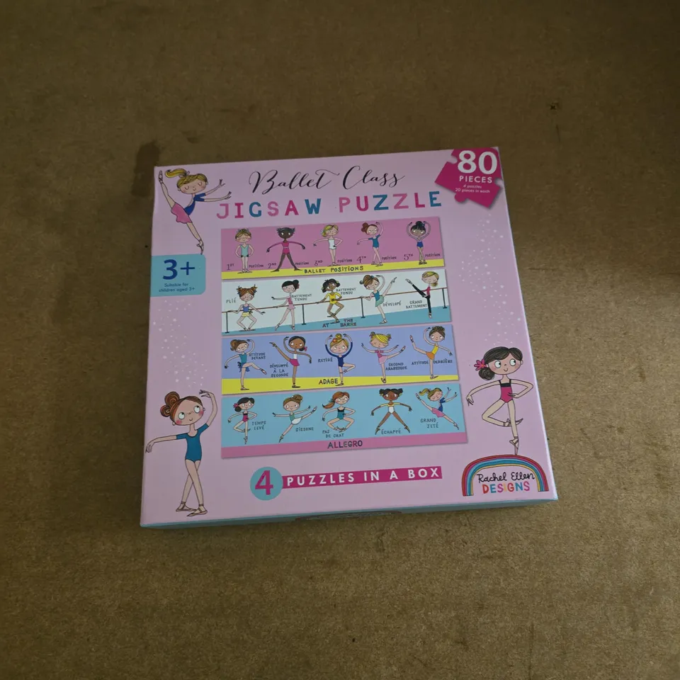 BALLET CLASS JIGSAW PUZZLE SET OF 4 - 80 PIECES EACH, RACHEL ELLEN DESIGNS