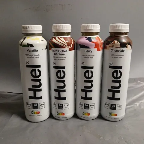 TOTE OF APPROX 15 ASSORTED FOOD ITEMS TO INCLUDE - HUEL ICE COFFEE CARAMEL , HUEL STRAWBERRIES & CREAM , HUEL VANILLA ETC