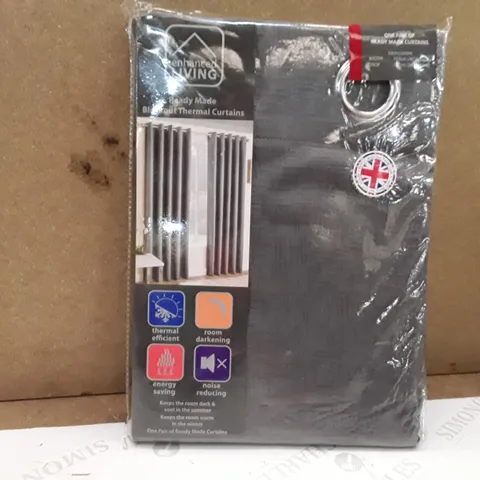 BRAND NEW ENHANCED LIVING BLACK OUT THERMAL CURTAINS - 117CM X 137CM (GREY)