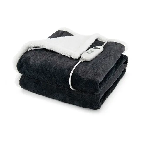 BOXED COSTWAY 154 X 130CM REVERSIBLE ELECTRIC HEATED BLANKET WITH 10 HEAT SETTINGS - DARK GREY