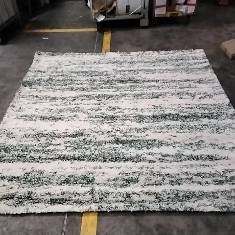 HUDSON SHAG STRIPED ARWA RUG IN IVORY & GREEN APPROXIMATELY 215X220CM