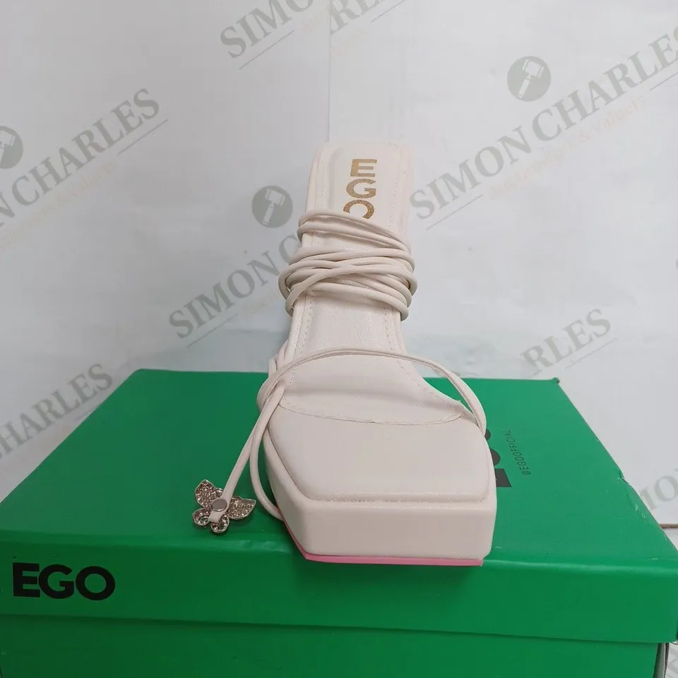 BOXED EGO IN THE GAME HEELED SANDALS IN CREAM - UK 5 