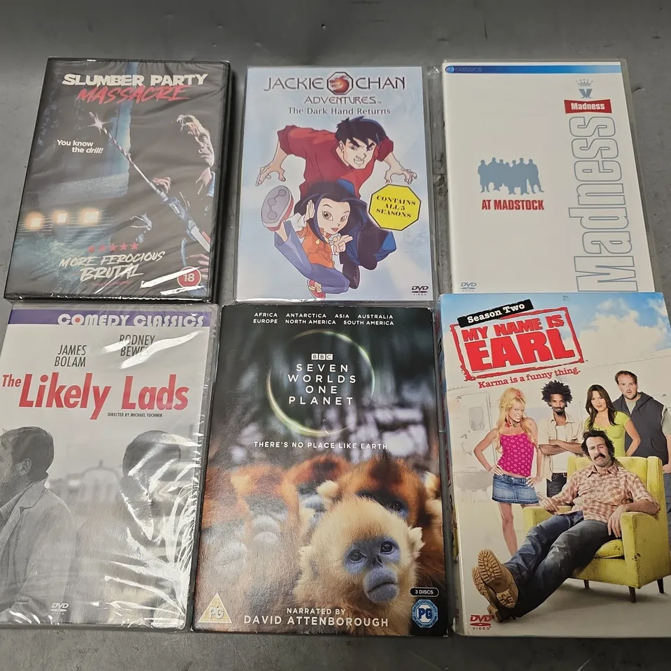 TOTE OF APPROXIMATELY 9 ASSORTED DVD'S TO INCLUDE - JACKIE CHAN THE DARK HAND RETURNS , SLUMBER PARTY , THE LIKELY LADS ETC
