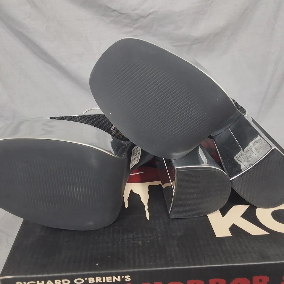 BOXED KOI ROCKY HORROR SHOW REGULAR FRANKIE FAN FISHNET PLATFORM HEELS - UK 4