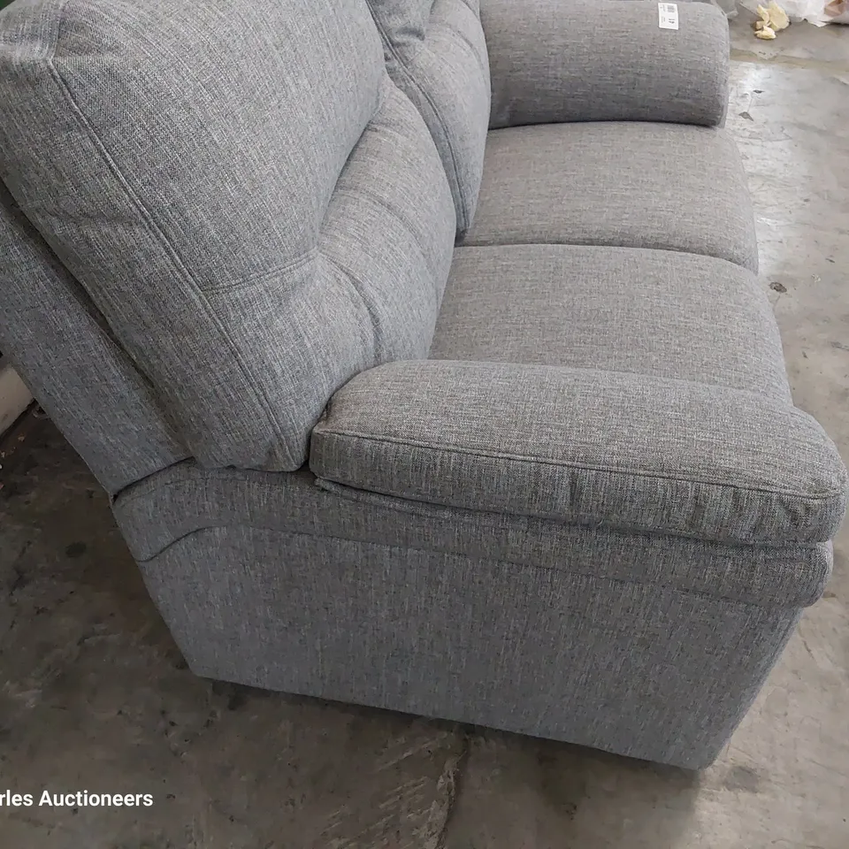 QUALITY BRITISH DESIGNER G PLAN SEATTLE TWO SEATER SOFA MORELLA PEWTER FABRIC 