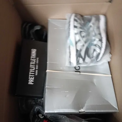 BOX OF APPROXIMATELY 12 PAIRS OF ASSORTED SHOES IN VARIOUS COLOUR, STYLES AND SIZES