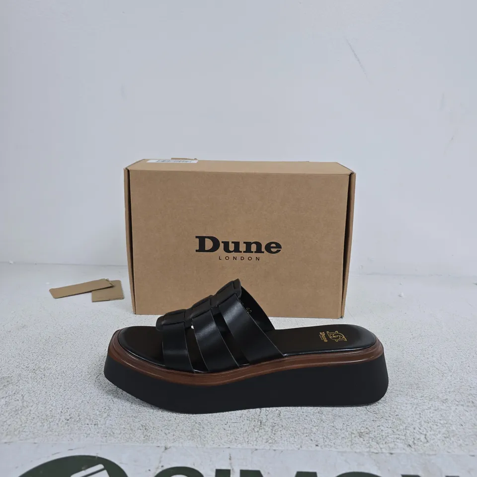 DUNE LONDON BLACK LEATHER PLATFORM SANDALS – UK 7 (EU 40) - MODEL 484 LANTO