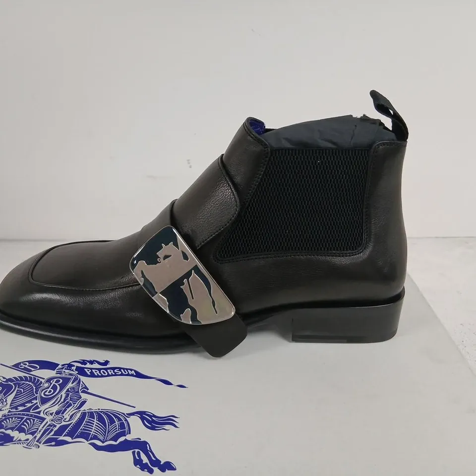 BURBERRY LEATHER BOOTS – BLACK, UK 10 (EU 45) WITH BUCKLE STRAP