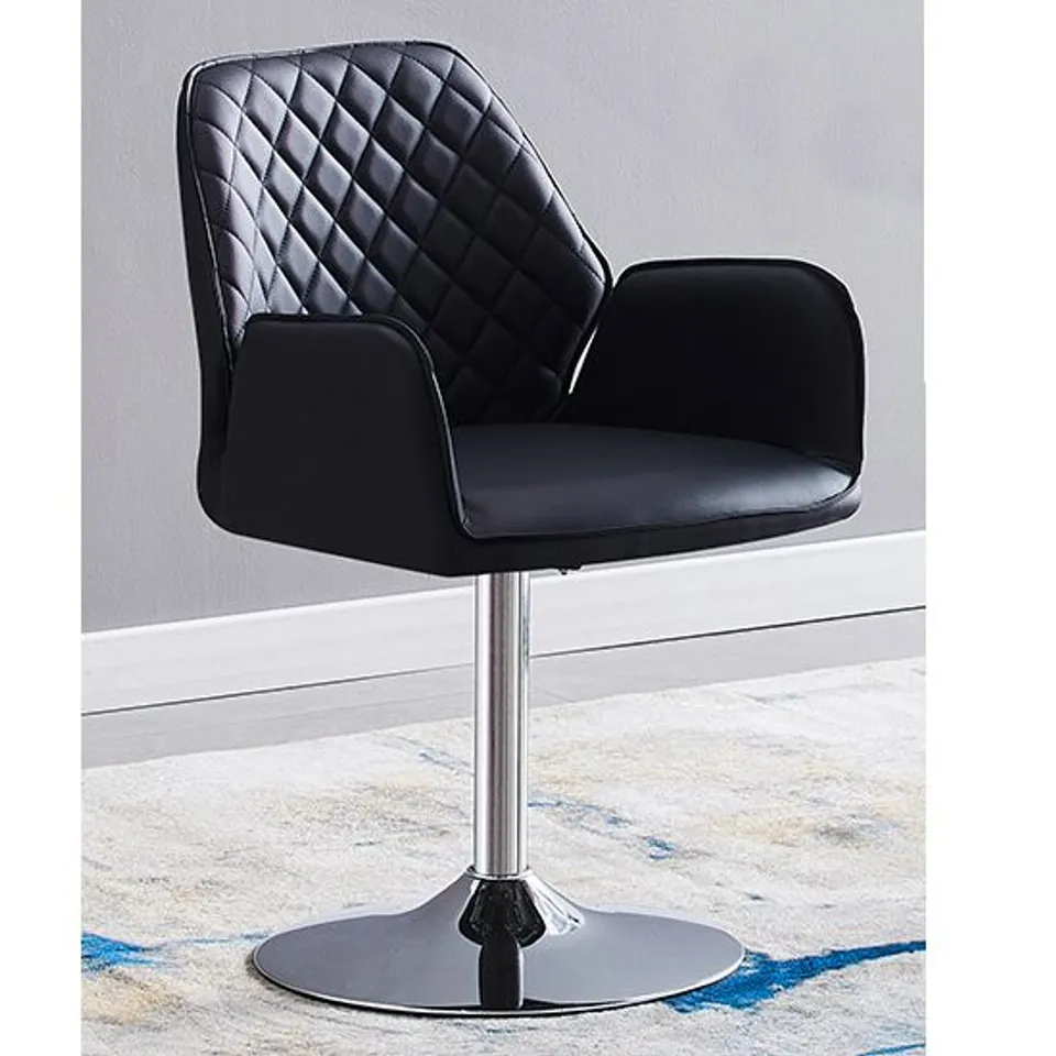 BRAND NEW BOXED SET OF 2 BUCKETEER FAUX LEATHER DINING CHAIRS IN BLACK WITH SWIVEL ACTION (1 BOX)