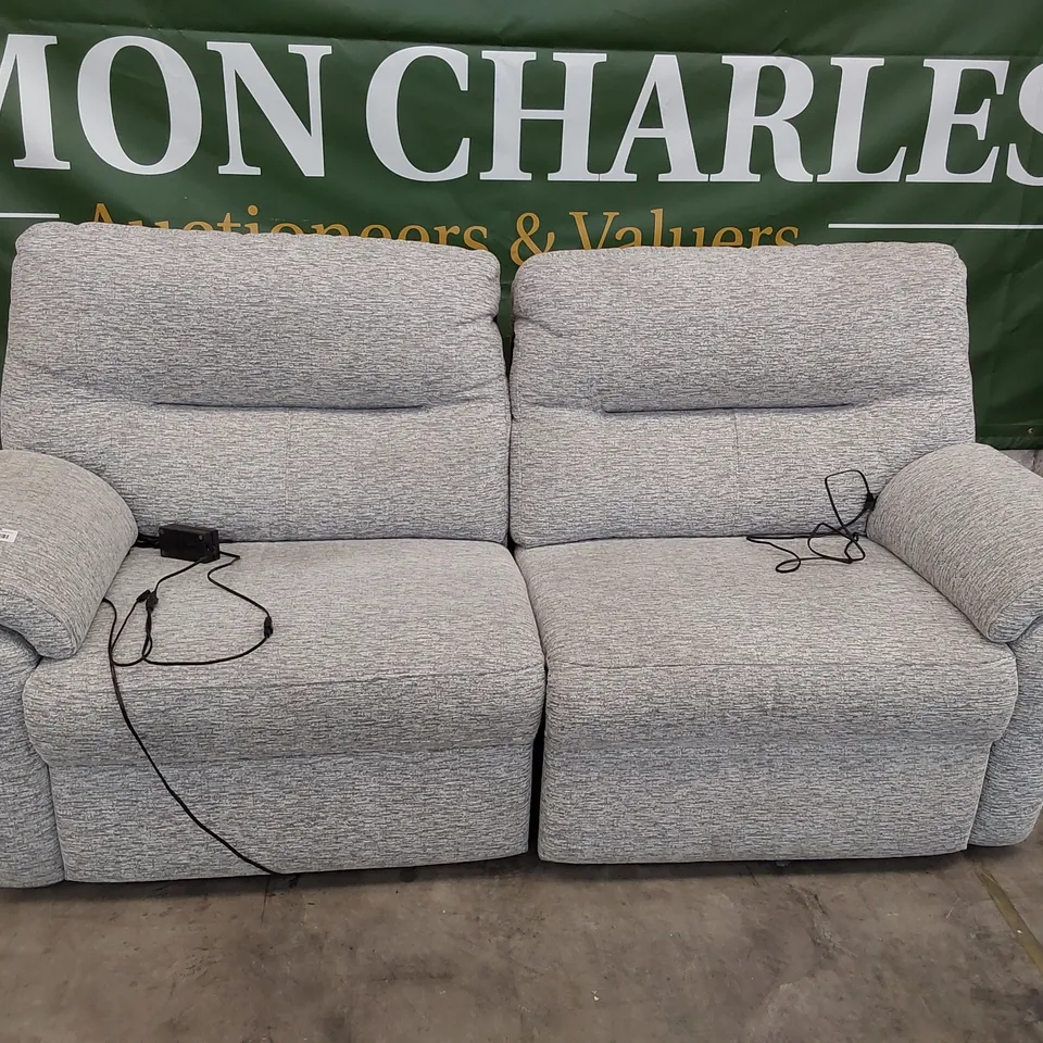 QUALITY BRITISH DESIGNER G PLAN SEATTLE POWER RECLINING THREE SEATER SOFA MIRAGE ASH FABRIC 